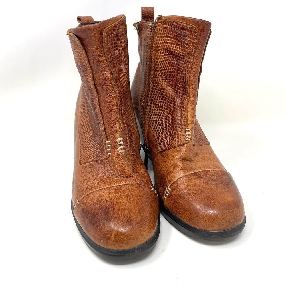 Antelope Tan‎ Leather Ankle Booties Zipper Side Accent Women's Sz EU 36 US 6